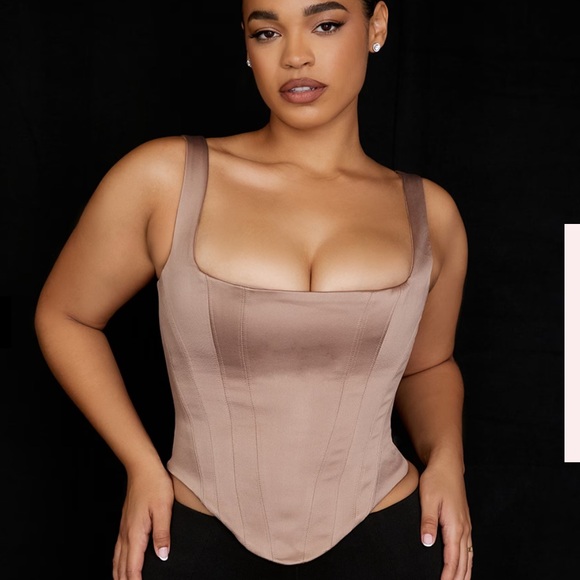 House of CB Rafa Stone Satin Longline Corset Top L - Picture 3 of 10